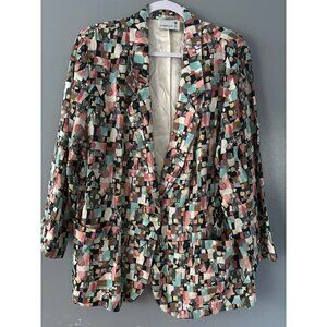 Danielle B Vintage Colorblock Blazer Sze 14 Rayon Flax Made in USA Retro 90s y2k